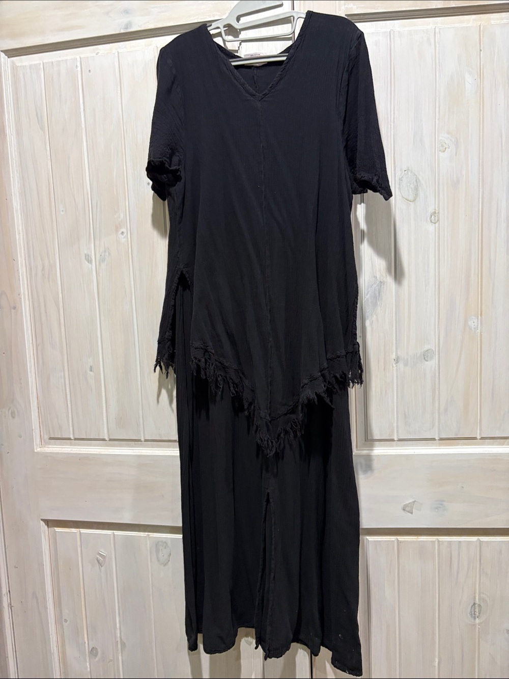 Gauzeway Black Women's V-Neck Fringe Maxi Dress